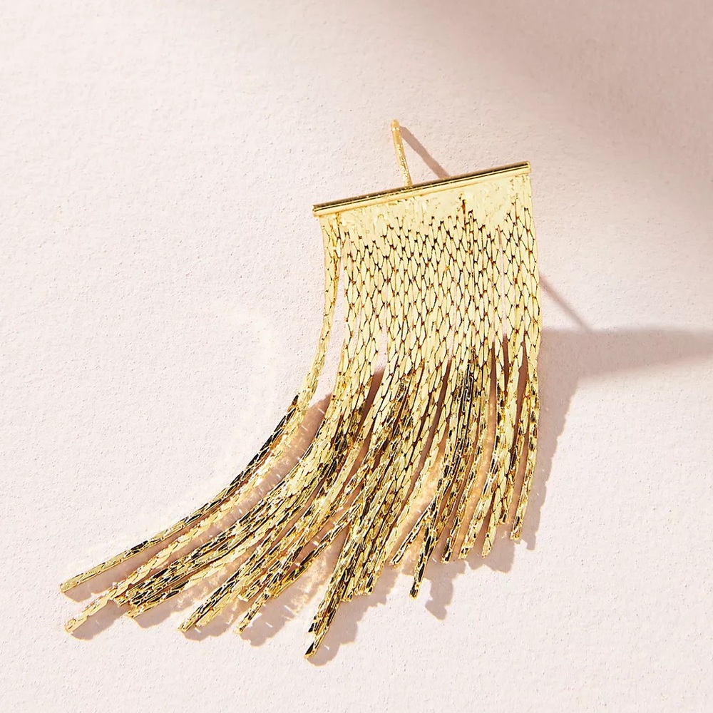 NWT Anthropologie Slinky Fringe Drop Earrings in 14K Gold Plated